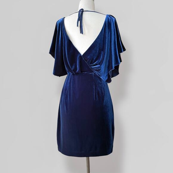 Blue Velvet Open Back Mini Dress Sz 6 Dolman Sleeve Hollywood Glam Cocktail - Picture 6 of 10
